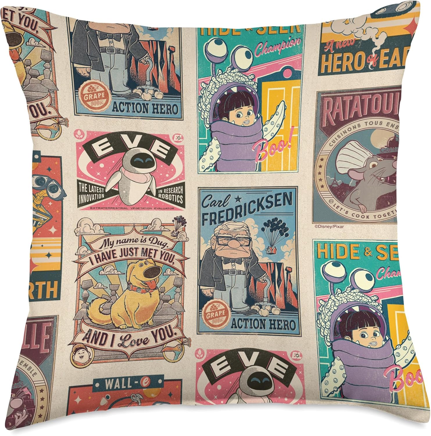Disney and Pixar Vintage Film Posters Throw Pillow