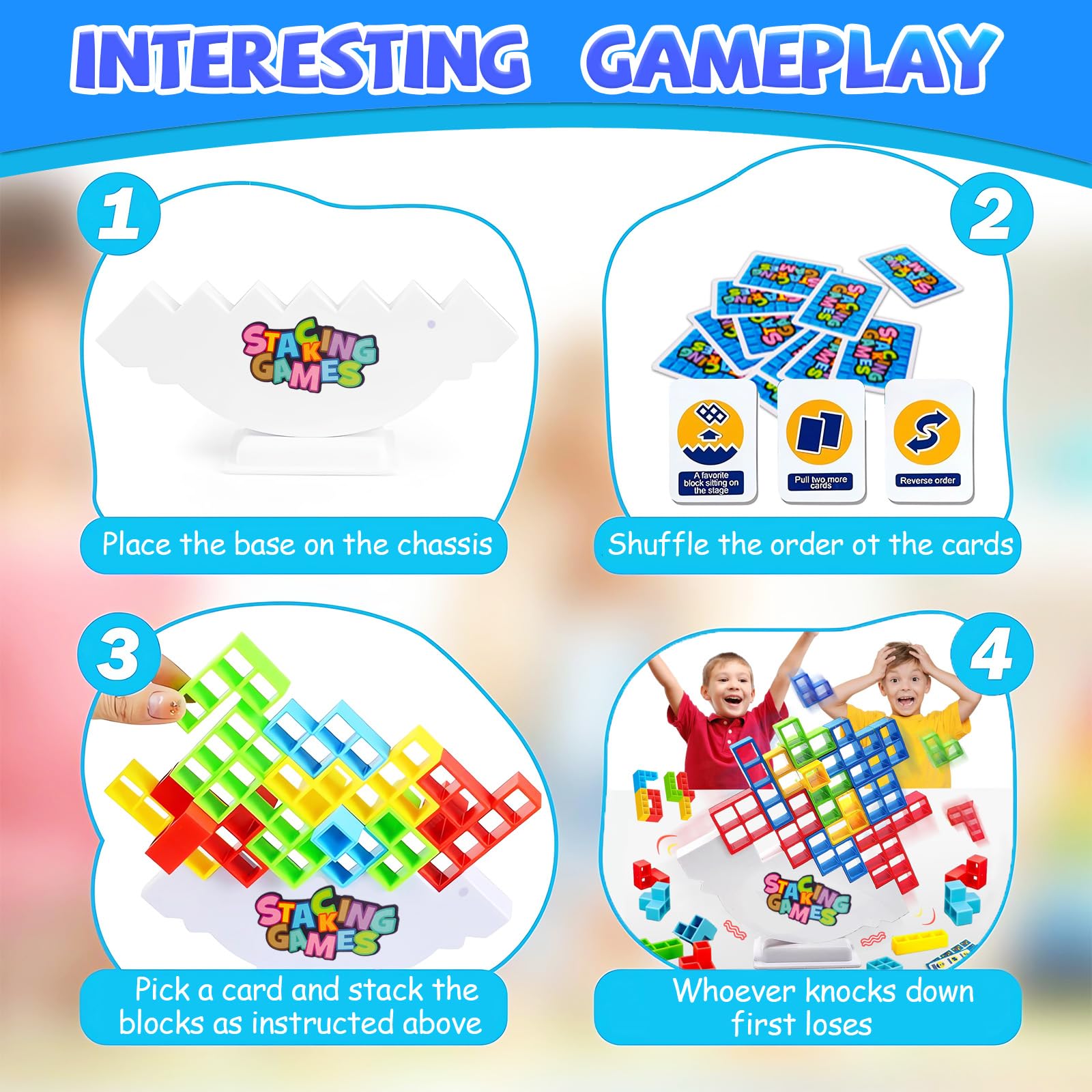 Newpop 32 Pezzi Tetris Tower, Gioco Equilibrio Bambini, Giochi da Tavolo Equilibrio, Giocattolo Impilabile, Blocchi Costruzioni Puzzle, Bilanciamento Giocattoli, Educativi Regalo per Ragazzi e Ragazze