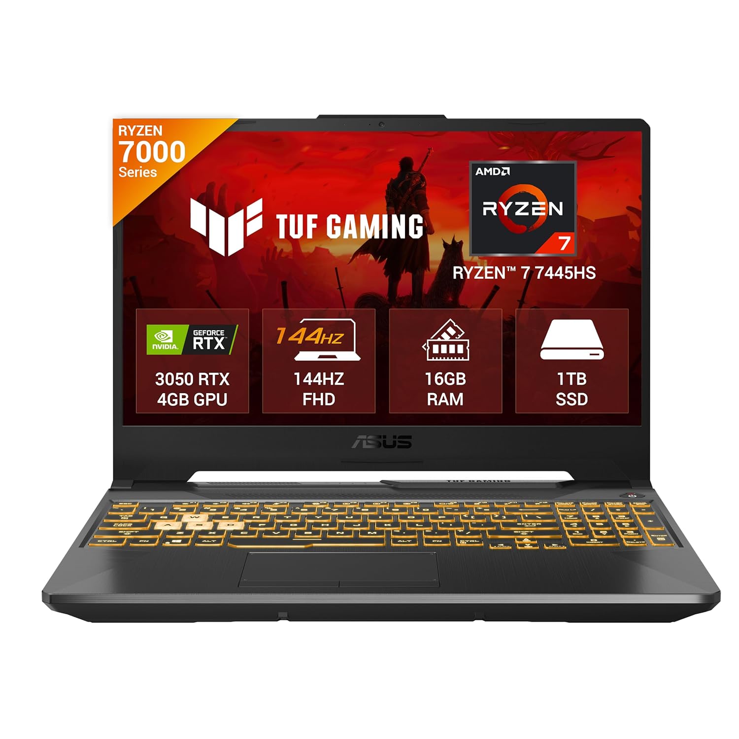 ASUS TUF A15, AMD Ryzen 7 7445HS,Gaming Laptop(RTX 3050-4GB/75W TGP/16GB RAM/1TB SSD/FHD/15.6″/144Hz/Backlit Keyboard/48Whrs/M365 Basic (1Year)*/Office Home 2024/Graphite Black/2.3 Kg)FA506NCG-HN251WS ASUS TUF A15, AMD Ryzen 7 7445HS,Gaming Laptop(RTX 3050-4GB/75W TGP/16GB RAM/1TB SSD/FHD/15.6″/144Hz/Backlit Keyboard/48Whrs/M365 Basic (1Year)*/Office Home 2024/Graphite Black/2.3 Kg)FA506NCG-HN251WS