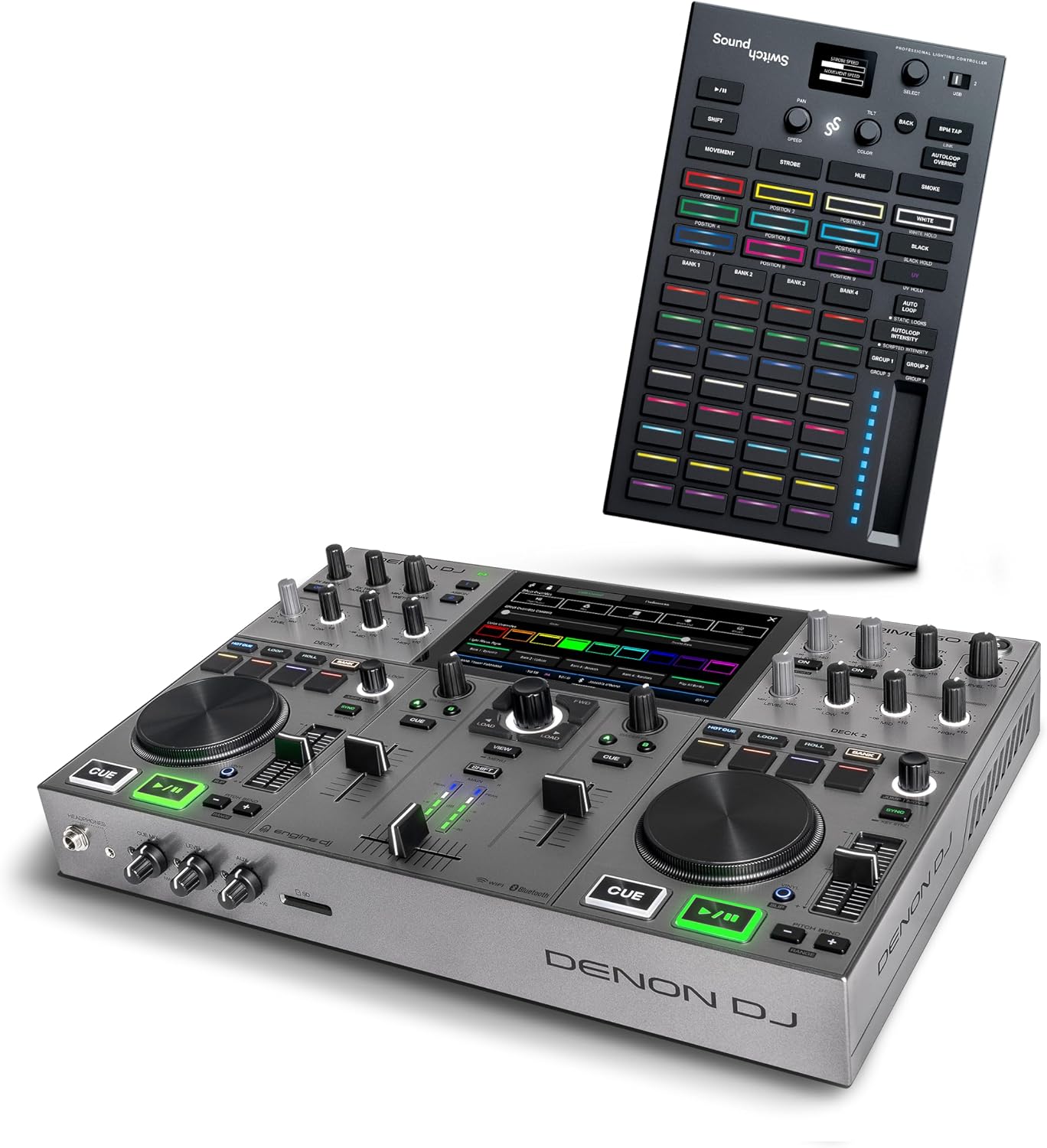 Denon DJ PRIME GO+ DJ Controller and DMX Lighting Controller for Live Music, DJ sets, Events, Music production