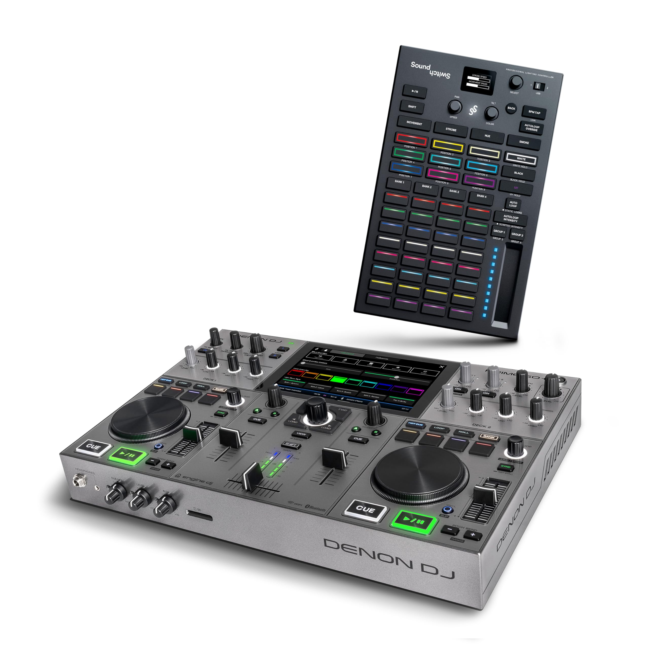 Pack Contrôleur DJ Denon DJ PRIME GO+ et Contrôleur d'Éclairage DMX pour Musique Live, Sets DJ, Événements, Production Musicale