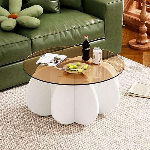 Miniatura 5 de Mesa de café de vidrio, diseño moderno de mediados de siglo, mesas de café redondas modernas de vidrio templado de 31.5" para sala de estar, mesa de