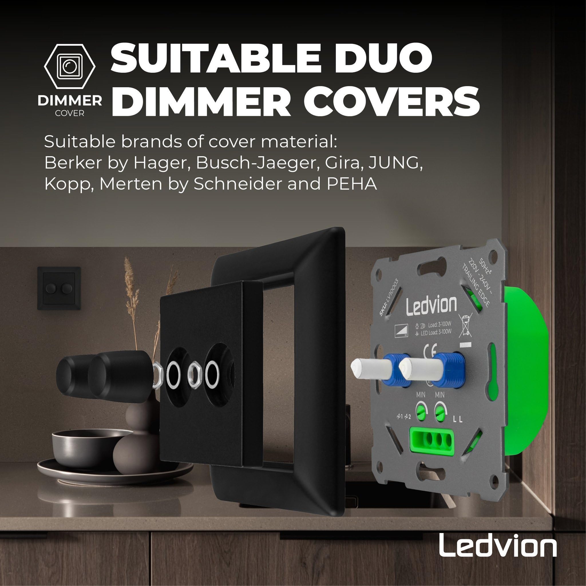 Ledvion Regulador LED Doble 2x3-100W Corte de Fase Negro
