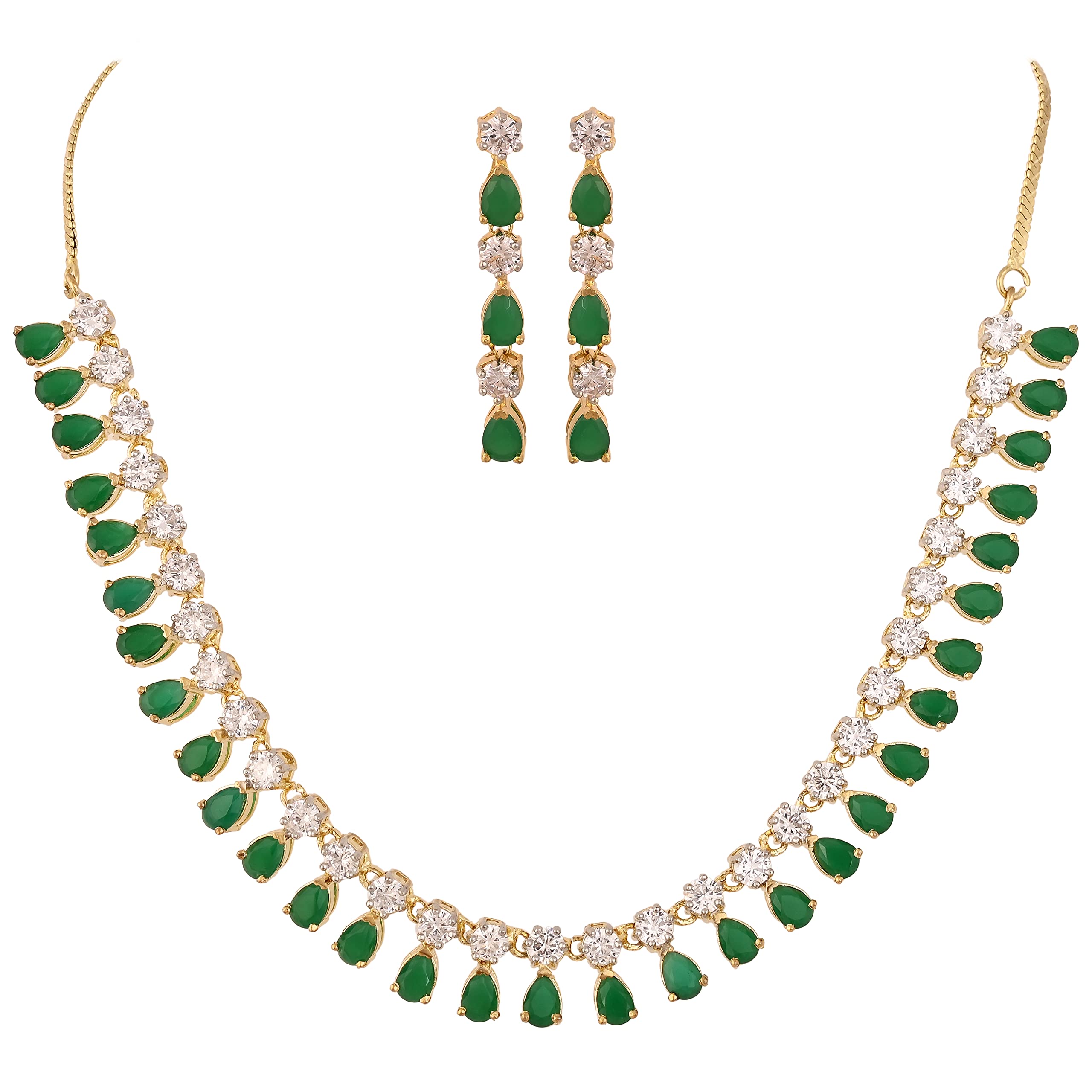 Ratnavali Jewels Set di gioielli tradizionali americani placcati in oro con diamante alla moda, collana e orecchini per donne/ragazze