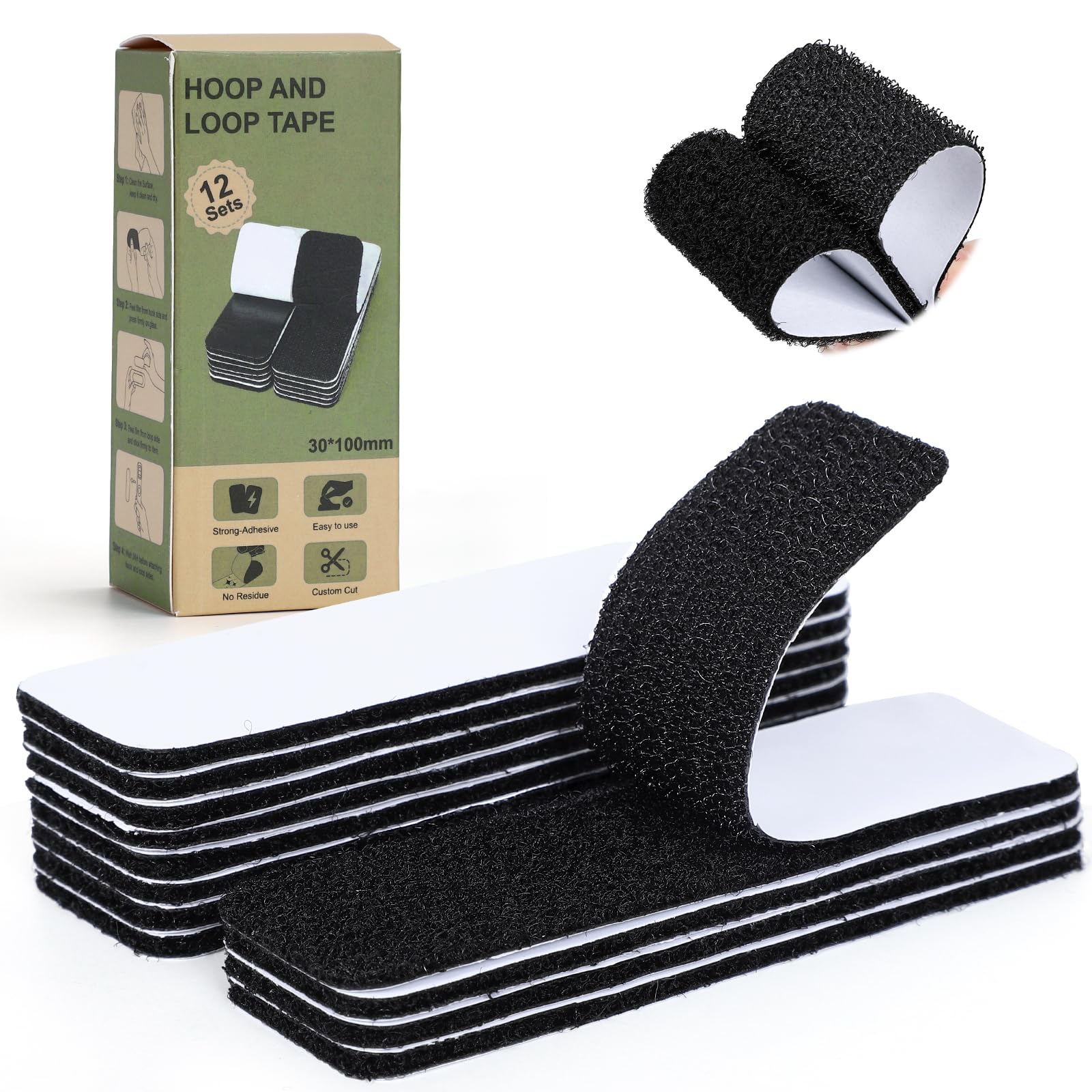 40 Pack 20 Pairs Hook And Loop Strips Heavy Duty 0.79x3.9 Inch - Self Adhesive Reusable Double Sided Sticky Tape For Walls, Doors, Tables - Strong & Sticky Strips Tape - View #2