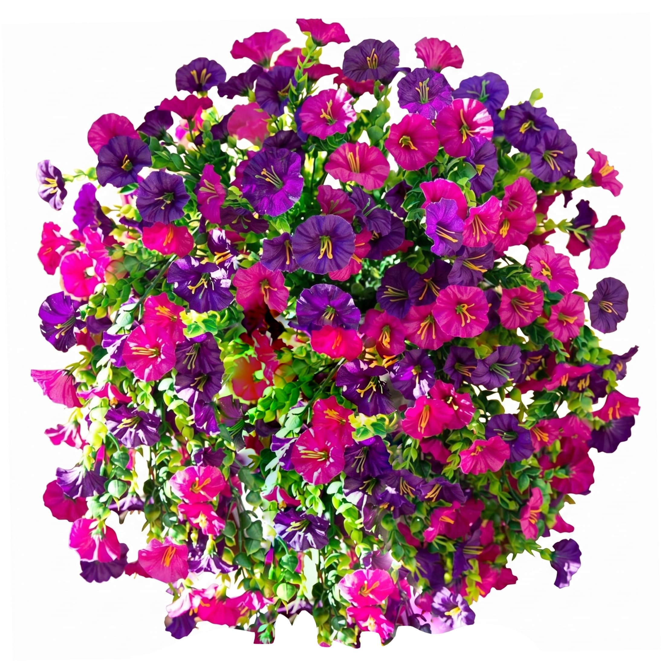 Xoeryoy Faux Petunias, Realistic Artificial Petunias For Outdoors, Uv-resistan Hanging Plants, Red & Purple