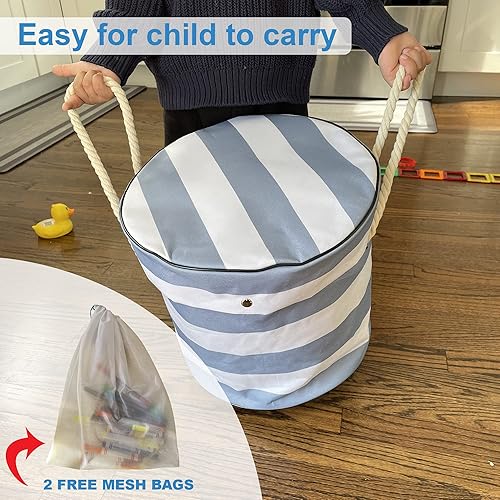 Miniatura 3 de Organizador de juguetes con tapete de juego y bolsas de malla para niños, contenedor de almacenamiento para sala de juegos de niños y niñas,