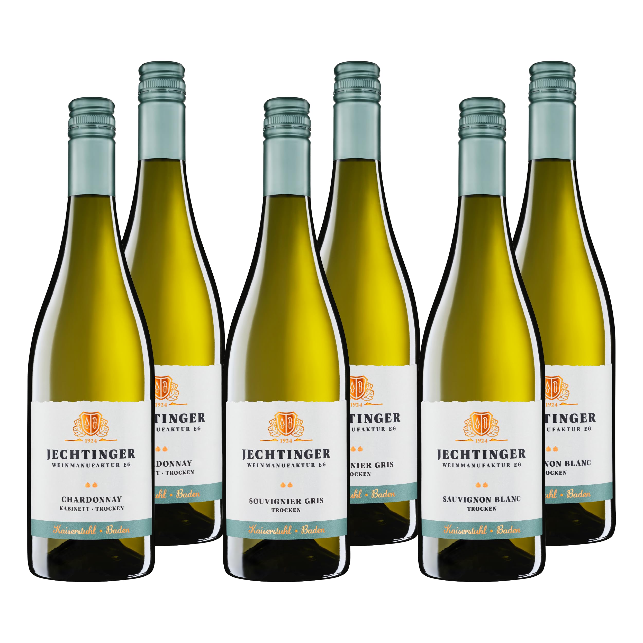 Jechtinger Wein Probier-Paket - frisch & fruchtig ausgebaute Weißweine vom Kaiserstuhl - Chardonnay Kabinett, Sauvignon Blanc QbA & Souvignier Gris QbA (6 x 0,75 l)