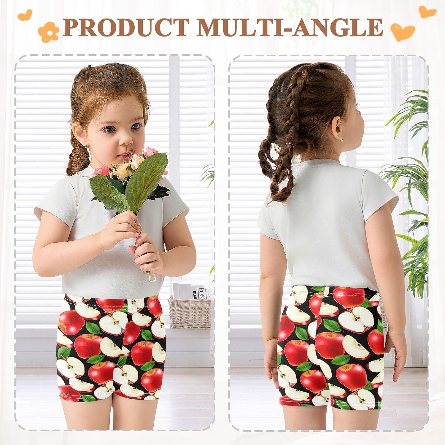 Red Fruit Black Girls Bike Shorts Toddler Soft Cotton Under Dress Dance Shorts