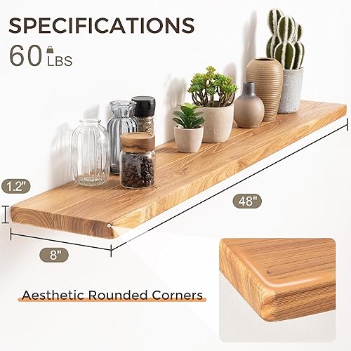 Miniatura 10 de Juego de 4 estantes flotantes negros con labio, estantes de repisa de fotos de 16 pulgadas para pared, estante flotante de madera maciza para niños,