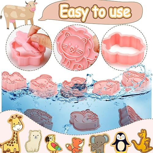 Miniatura 6 de Roshtia Juego de 24 cortadores de galletas de animales con émbolo de plástico, animales 3D, león, cortadores de galletas para niños, suministros