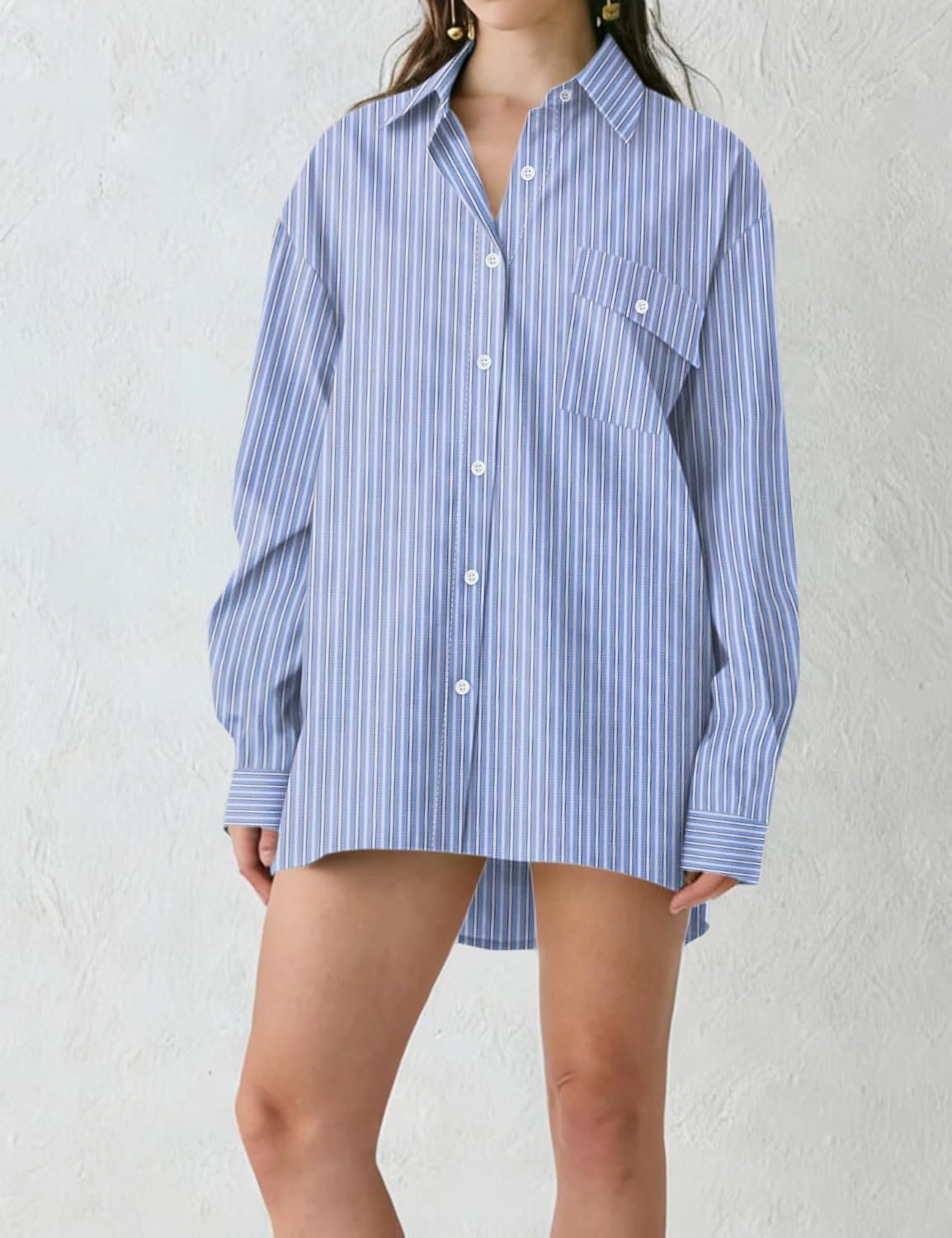 AKEWEI Button Down Shirts for Women Long Sleeve Collared Work Blouse Fashion Oversized Office Shirts with Pocket - Image 4