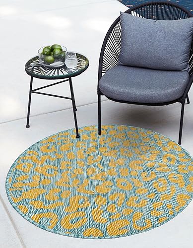 Unique Loom Outdoor Safari Collection - Alfombra de área (4 pies 1 pulgada, redonda, azul, amarillo y azul)