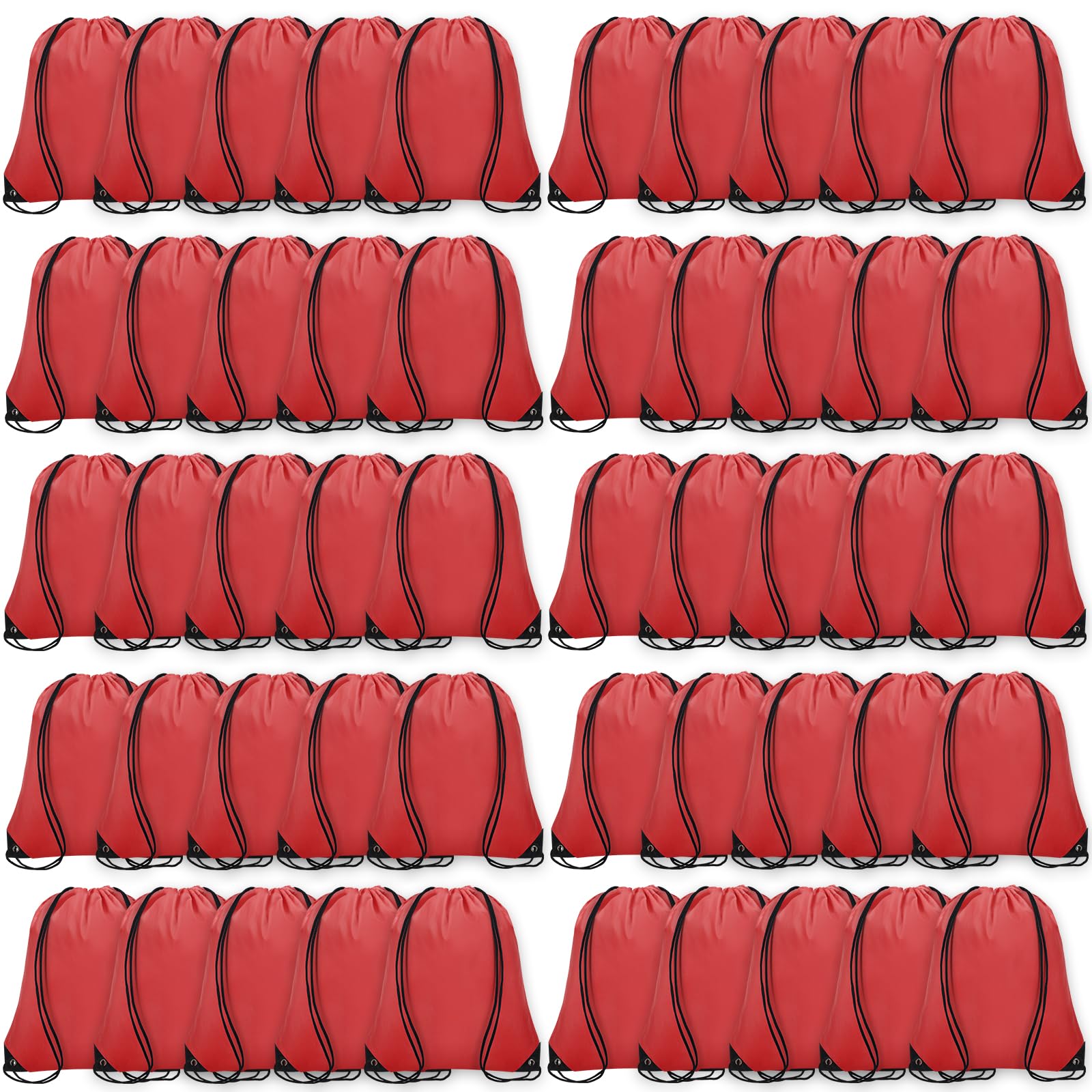 Grneric 50Pcs Drawstring Backpack Bulk Cinch Bag, Drawstring Bags Polyester for Gym Sports Beach Party Trip (Red)