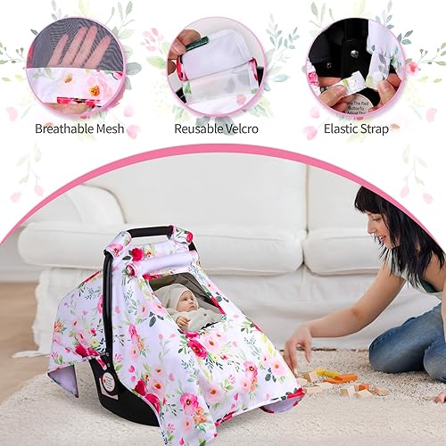 Miniatura 3 de Funda de asiento de automóvil para bebé, toldo para asiento de automóvil infantil con ventanas de 3 capas, ventana de malla transpirable, funda de