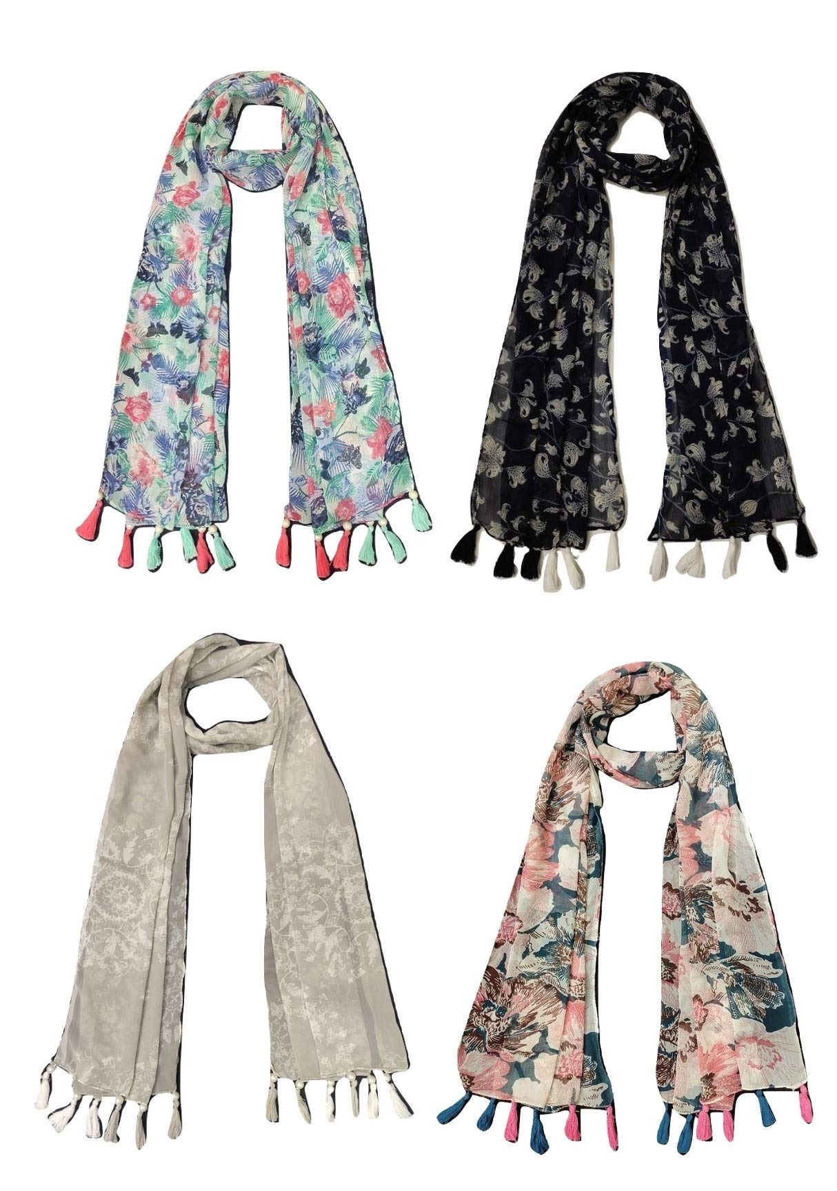 ms fashion Women's Printed designer Chiffon stoles Multicoloured Pack of 4 (S146)-picture-18
