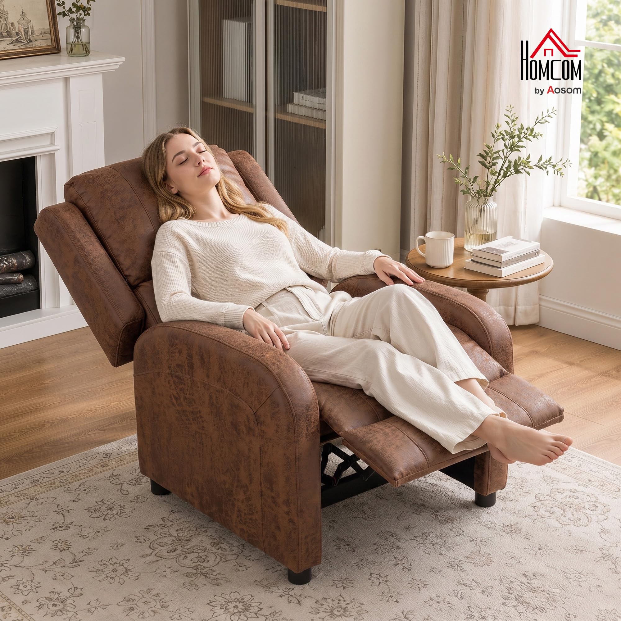 HOMCOM Sillón Relax Reclinable Sillón Reclinable Manual Reposapiés, Marrón