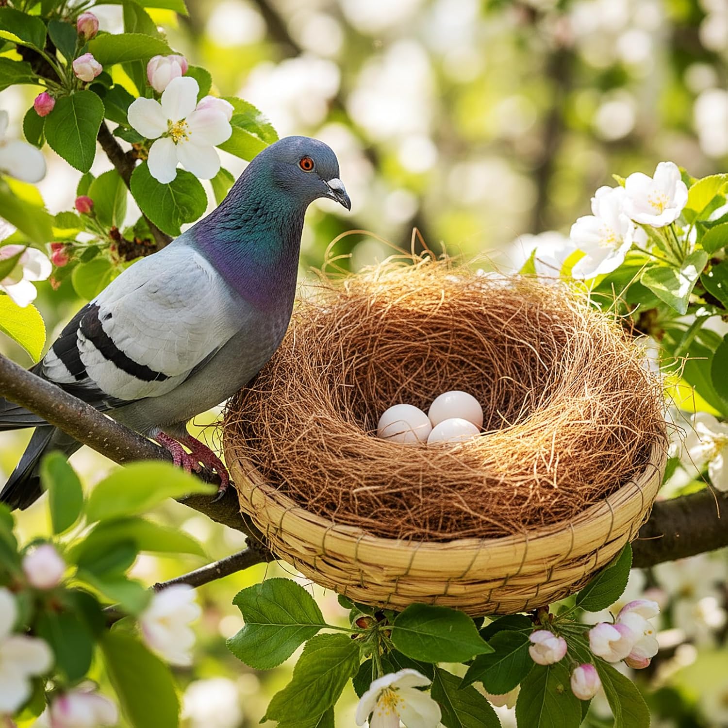 AceOrbit 8 Pcs/4 Set Bird Nest with Coconut Fiber Mats Set Hand-Woven Flat Base Pigeon Birdhouse Breeding Nest Small Animal Cage Accessories for Parrots Budgies Cockatiels Hamsters Gerbils and Pigs