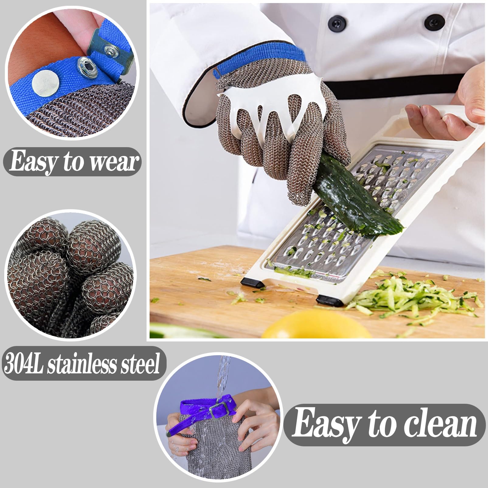 Guantes de Trabajo Anticorte 2pcs Breathable Cut Resistant Gloves, Level 9 Protection Kitchen Restaurant Slaughterhouse Anti Knife Gloves(/M)