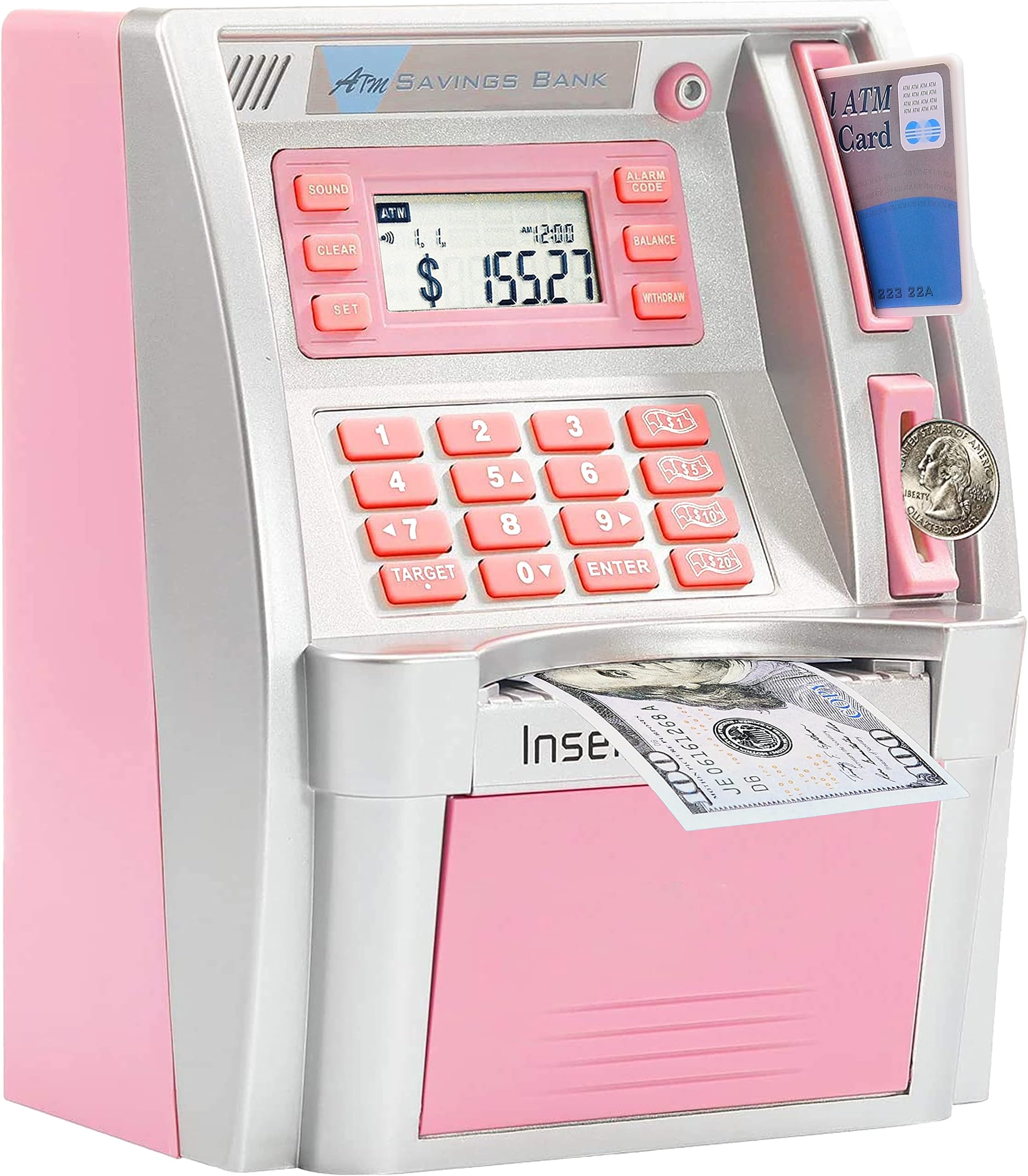 ATM Piggy Bank for Real Money for Kids Adults,Toy Money Bank with Card,Password,Coin Recognition,Bill Feeder,Balance Calculator,Electronic Money Safe Coin Box,Hot Gift for Boys Girls