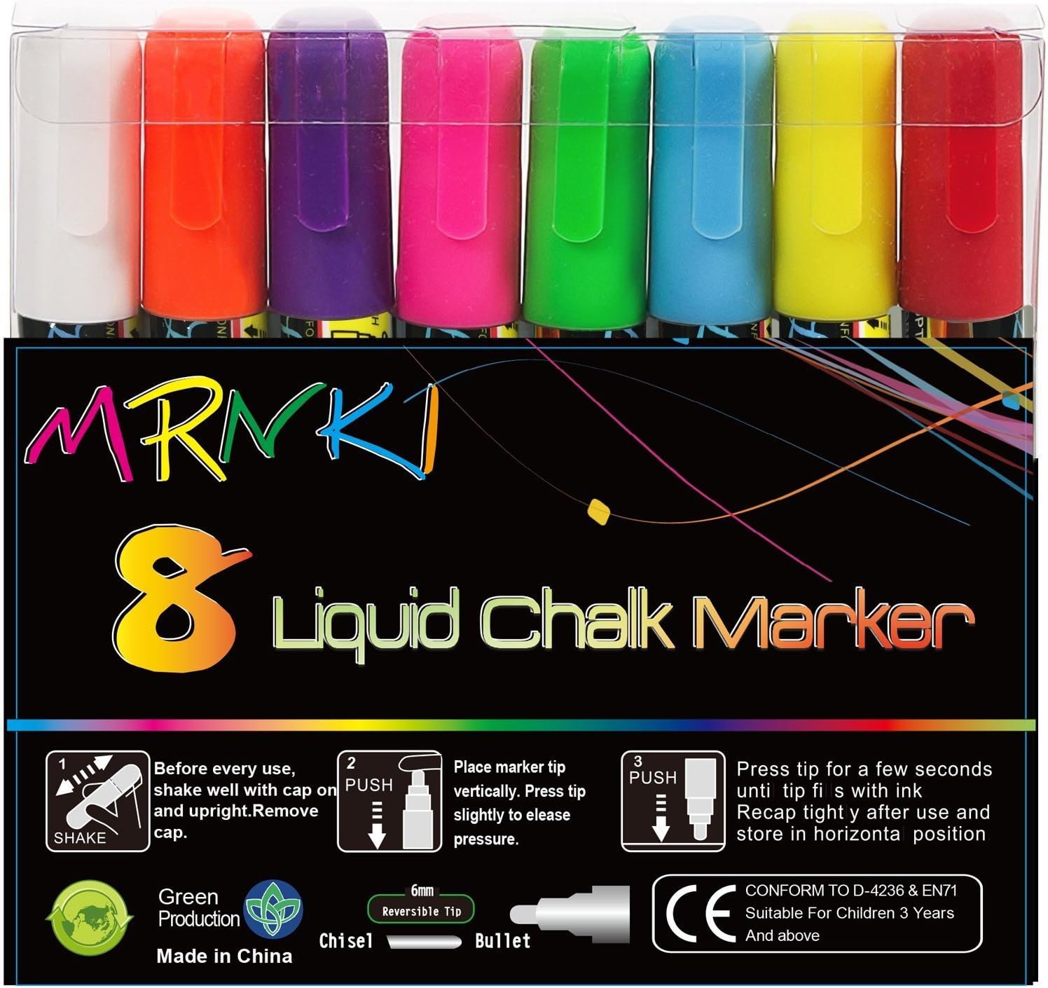 MRNKI Liquid Chalk Markers 8 Color Branch Erasable Chalk
