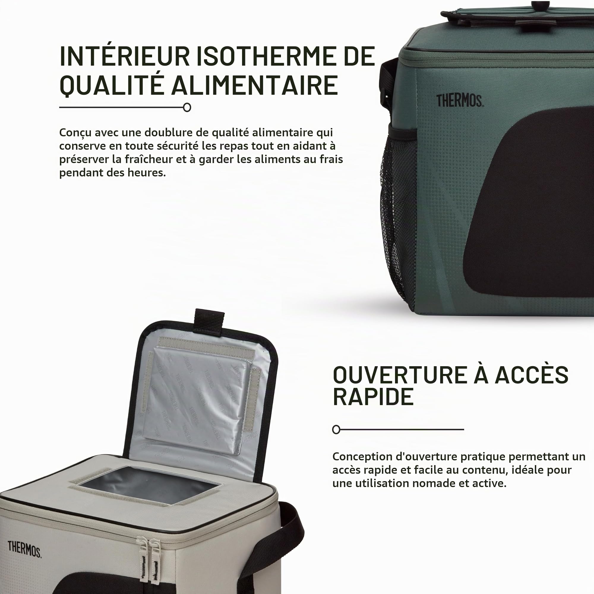 Thermos Radiance Sac Isotherme Familial 17 L Rock Cap Vert – Grand Sac de Pique-Nique et glacière, Doublure de qualité Alimentaire, Isolation Isotec Garde Les Aliments froids 5 Heures, bandoulière et