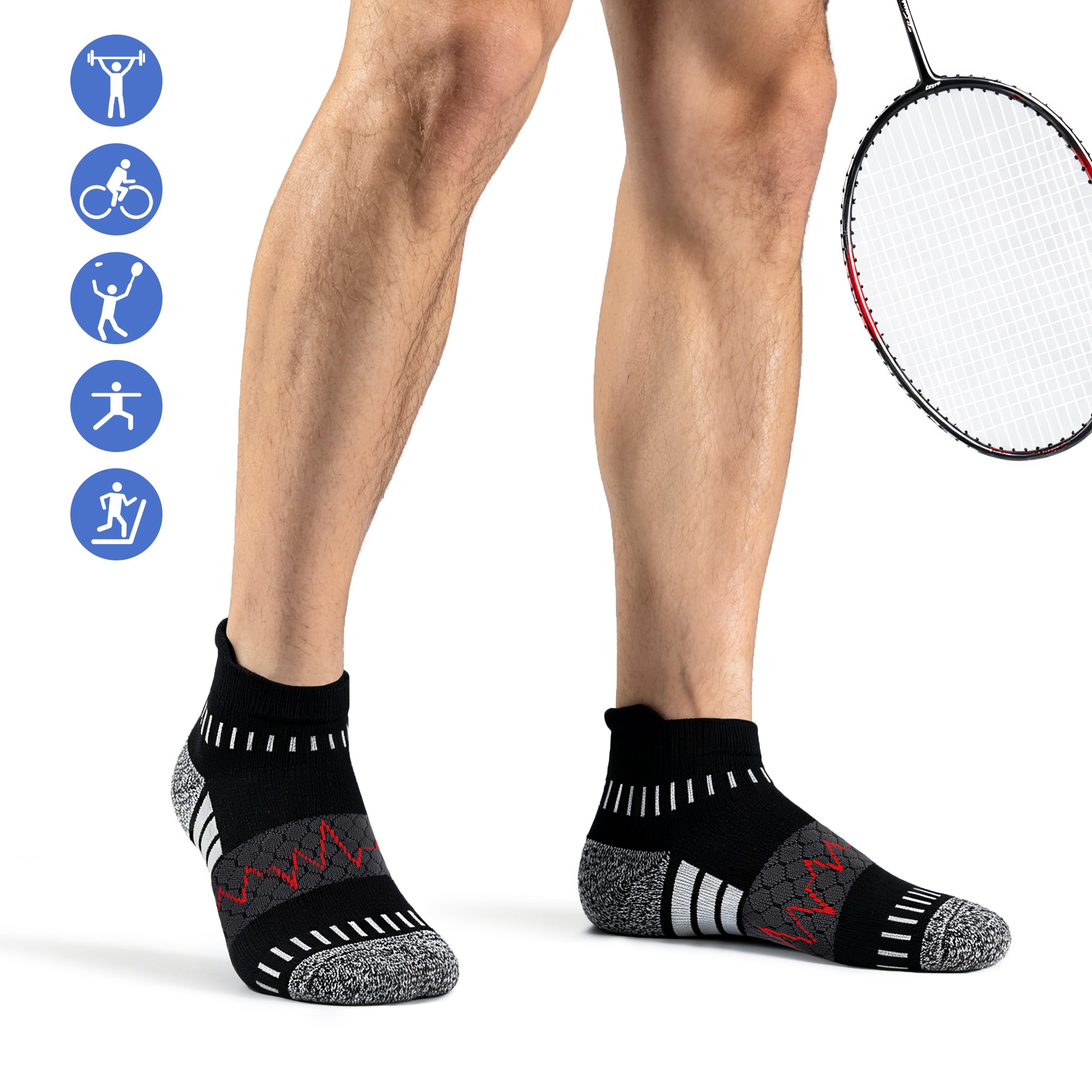 IRAMY Calcetines de compresión para tobillo hombre y mujer, para correr, con soporte del arco del pie y amortiguación, alivio de la fascitis plantar, 3/5 pares