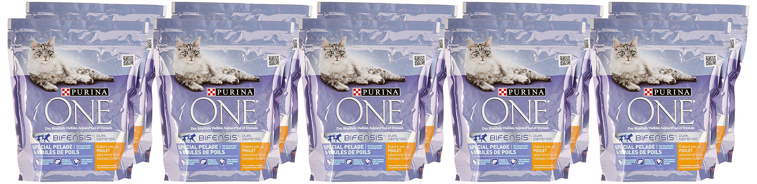 PURINA ONE Bifensis Peeling & Bombki do sierści Kompletne karma z kurczakiem i płatkami zbożowymi dla dorosłych kotów 450 g saszetki na posiłki | Zestaw 10 szt