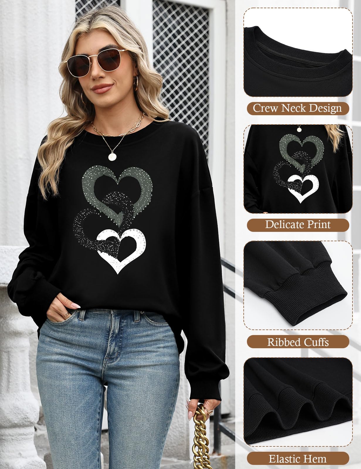 CMTOP Felpa Donna Stampata Maglia Casual Senza Cappuccio Maglietta Primaverile Autunnale a Maniche Lunghe Pullover con Orlo a Coste in Tinta Unita T-Shirt Moda Stile Sport Basic