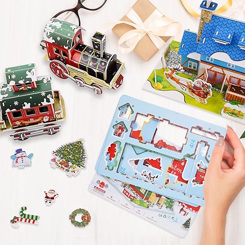 Miniatura 4 de Whaline Rompecabezas 3D de Navidad lindo modelo de papel de invierno simple rompecabezas de papel y tablero de espuma EPS juguetes para niñas y