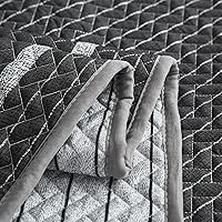 Vista 2 de Flysheep Juego de edredón bohemio gris oscuro, tamaño matrimonial y Queen, 3 piezas de edredón reversible a rayas blancas sobre gris, colcha