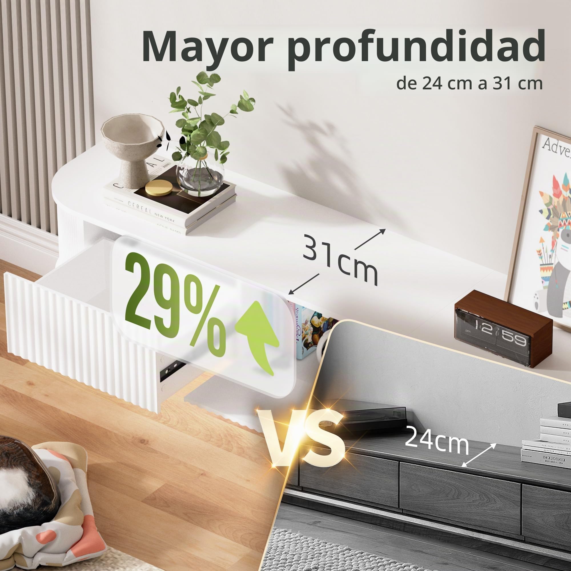 Mueble de TV Flotante con Luz LED - Mueble de TV Montado en Pared de 140CM con Almacenamiento Mejorado y Bordes Redondeados, Consola Multimedia de TV Moderna para Televisores 43-55 Pulgadas