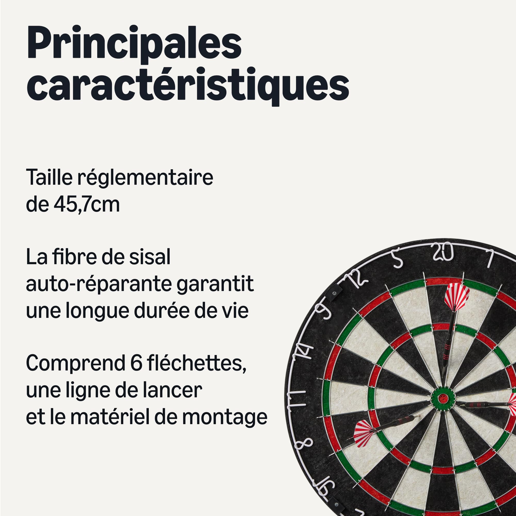 Amazon Basics Jeu de Fléchettes avec 6 Fléchettes à Pointe en Acier, Fibre de Sisal Autoréparatrice, Motif Araignée en Fil Métallique Fin, Kit de Montage Complet, 45,7cm, Noir