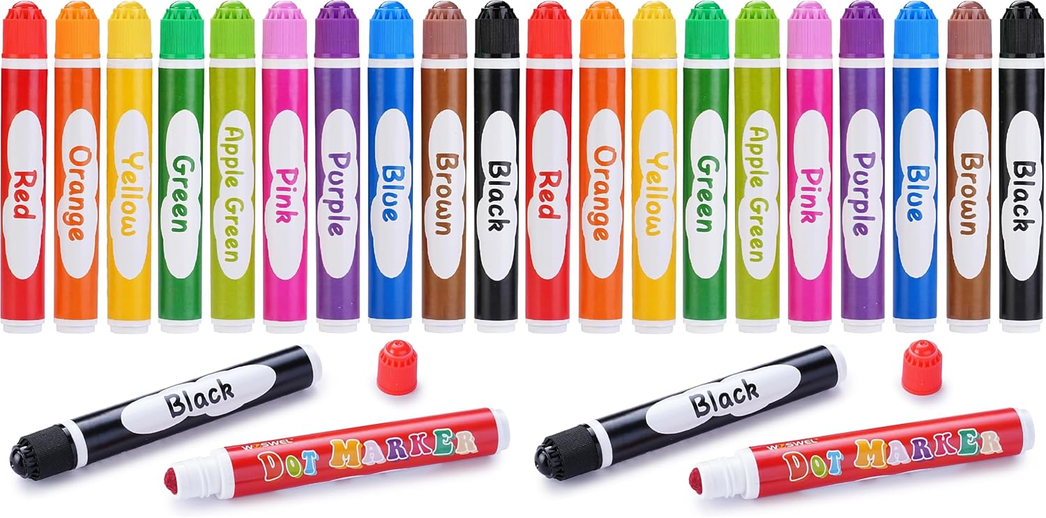 WOSWEL Dot Markers, 10 Colors Washable Dot Paint Markers for Toddlers Kids Preschool, Bingo Daubers Supplies, Painting Art and Crafts Kits Coloring Set, for Class Valentine Gift Art Party (Pack of 2)