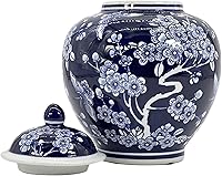 Vista 3 de Galt International Tarro de jengibre chinoiserie floral azul oscuro de 10 pulgadas con tapa, tarro de jengibre, almacenamiento de té, decorativo