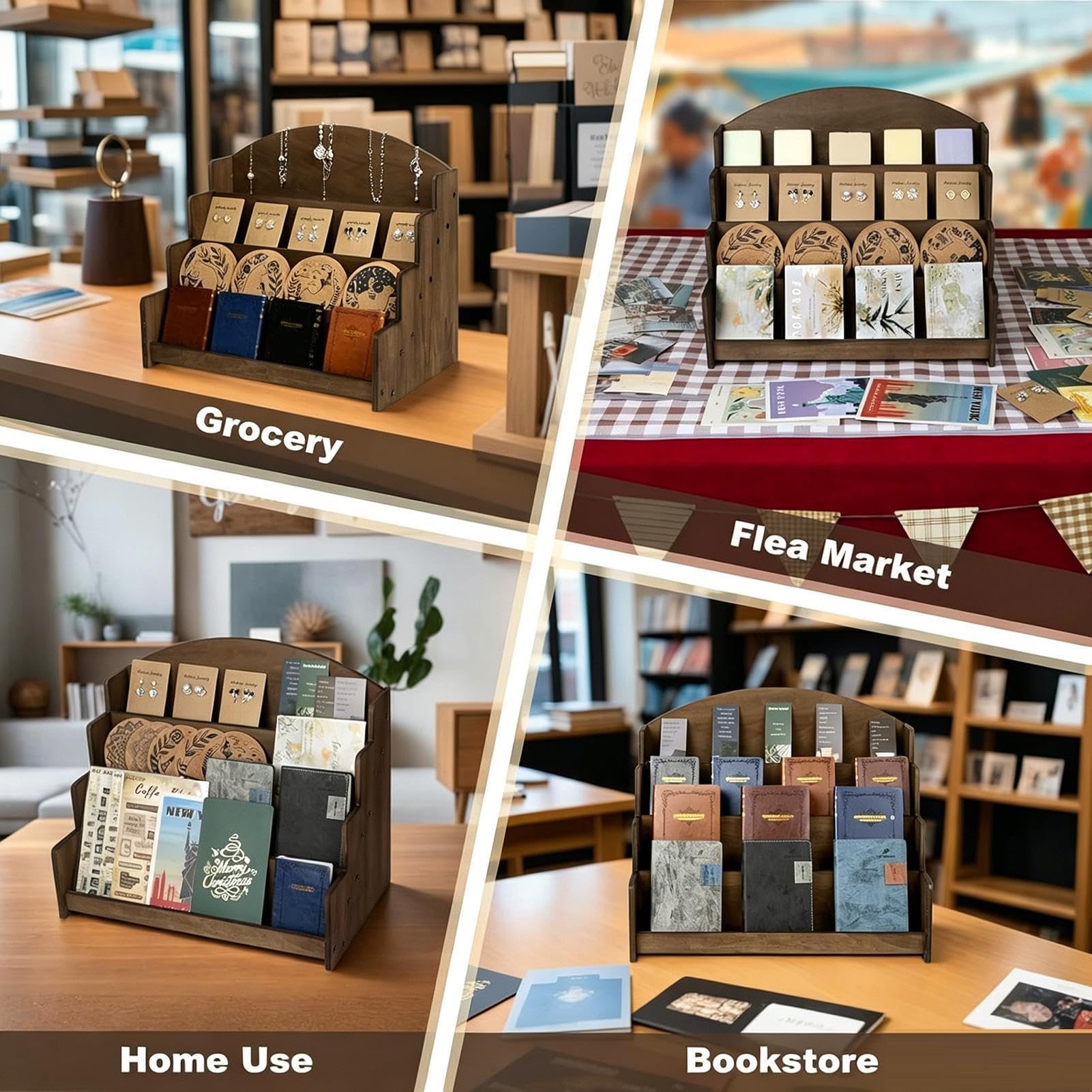 Expositor para Cartas Coleccionables Organizador de postales con 4 niveles | Soporte para Tarjetas de Béisbol para Mesa de Escritorio, , Pasteles, Fotos, Perfumes,