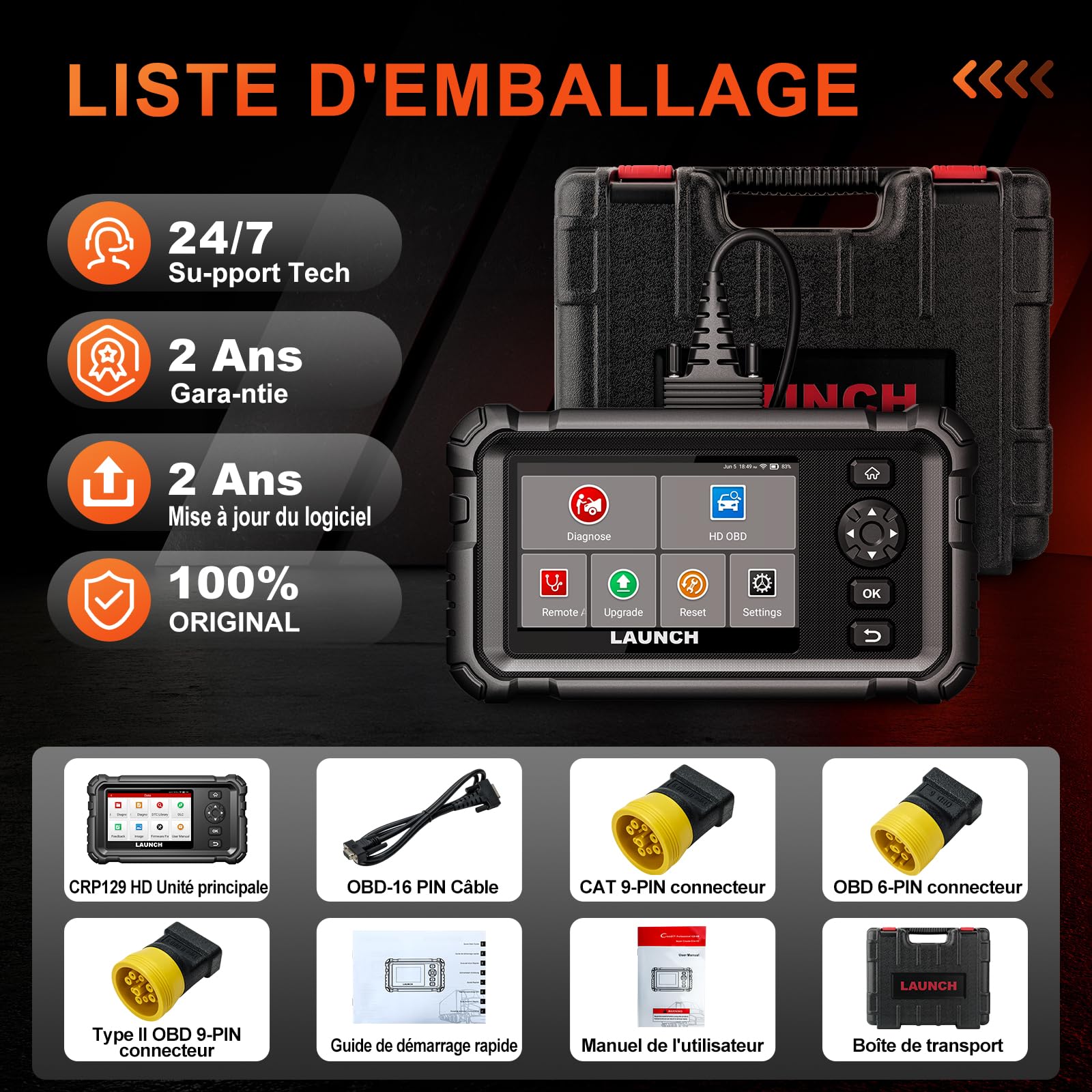LAUNCH CRP129 HD OBD2 Valise Diagnostic Camion, Poids Lourd Scanner