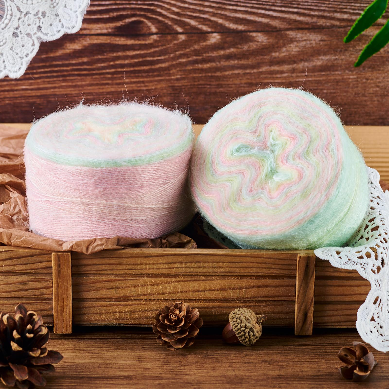 Beadthoven 2 Rolls x 100G Segment Dyed Knitting Yarn 1 mm Soft Thin Mohair Yarn Long Wool Yarns Craft Crochet Yarns for Blanket Pillows Knitting Scarves Sweater Crochet Crafts - Image 3