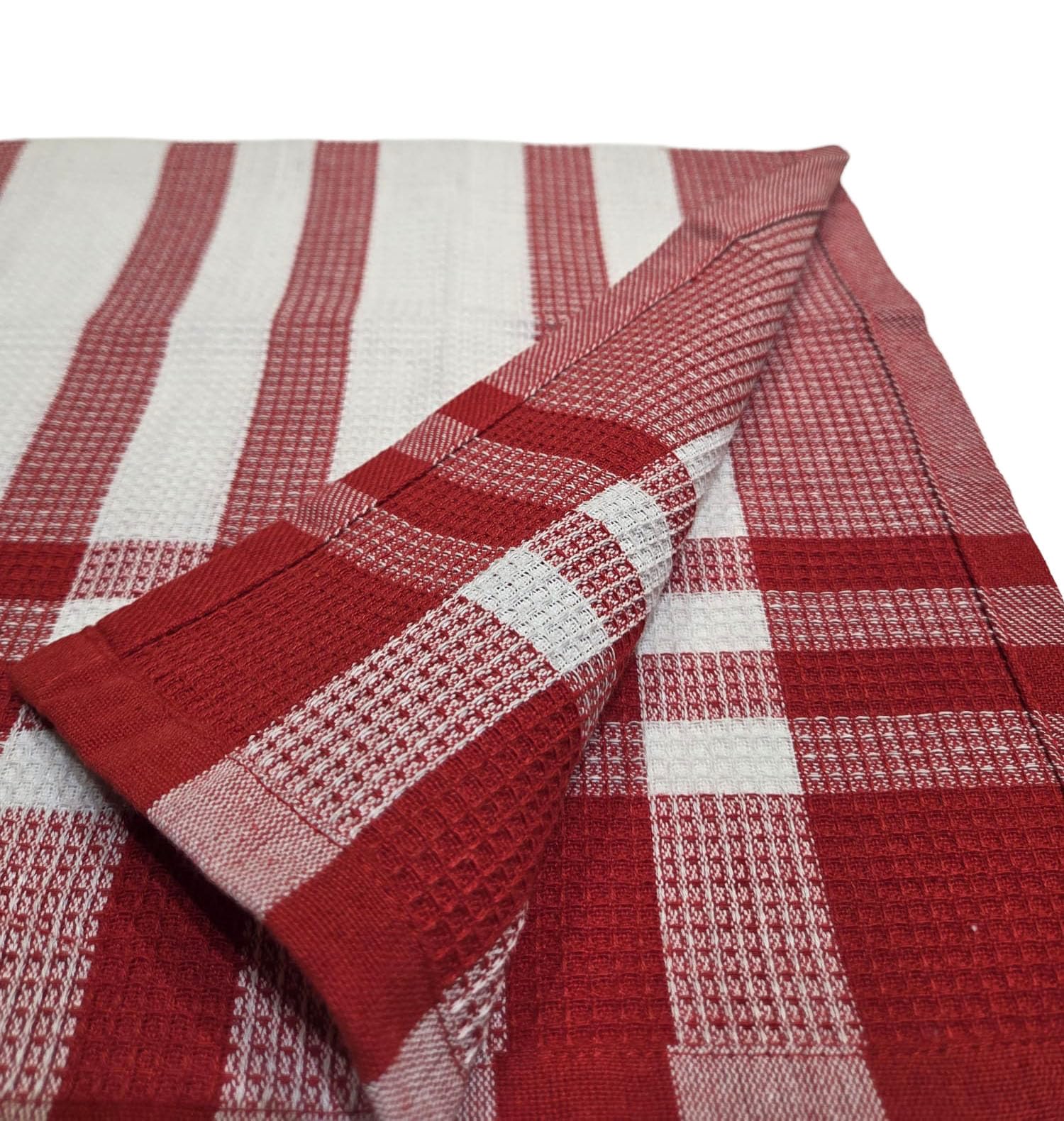 Dezpo Premium Cotton Tea Towels | 100% Cotton Super Absorbent 45x75cm | Classic Check Kitchen Dish Cloths (12, Classic Red Stripe)