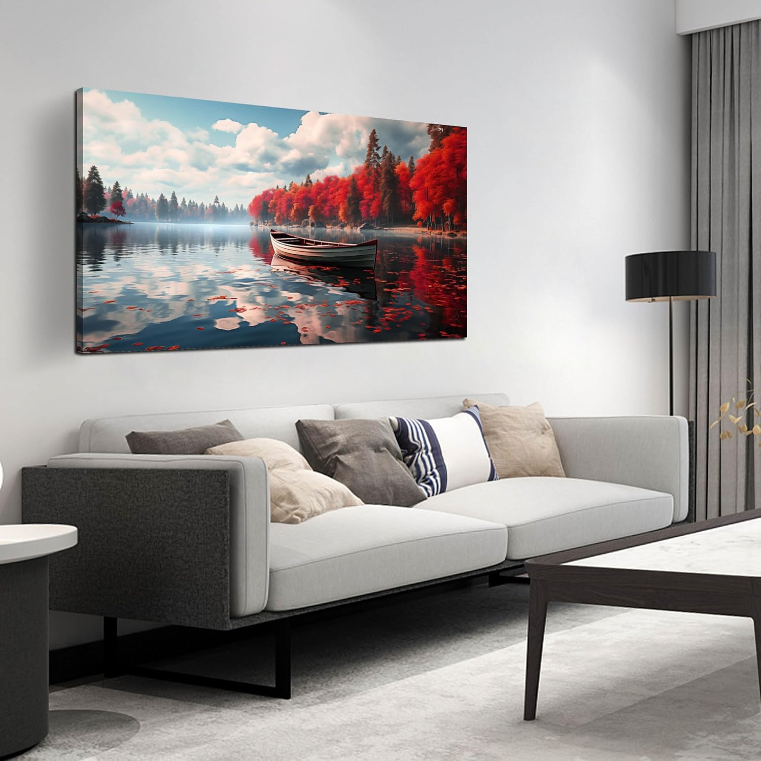 Large Wall Art for Living Room Bedroom Office Red Forest Wall Art Lake Landscape Pictures Modern Artwork Framed Canvas Prints 24x48 Inch 24"L x 48"W white