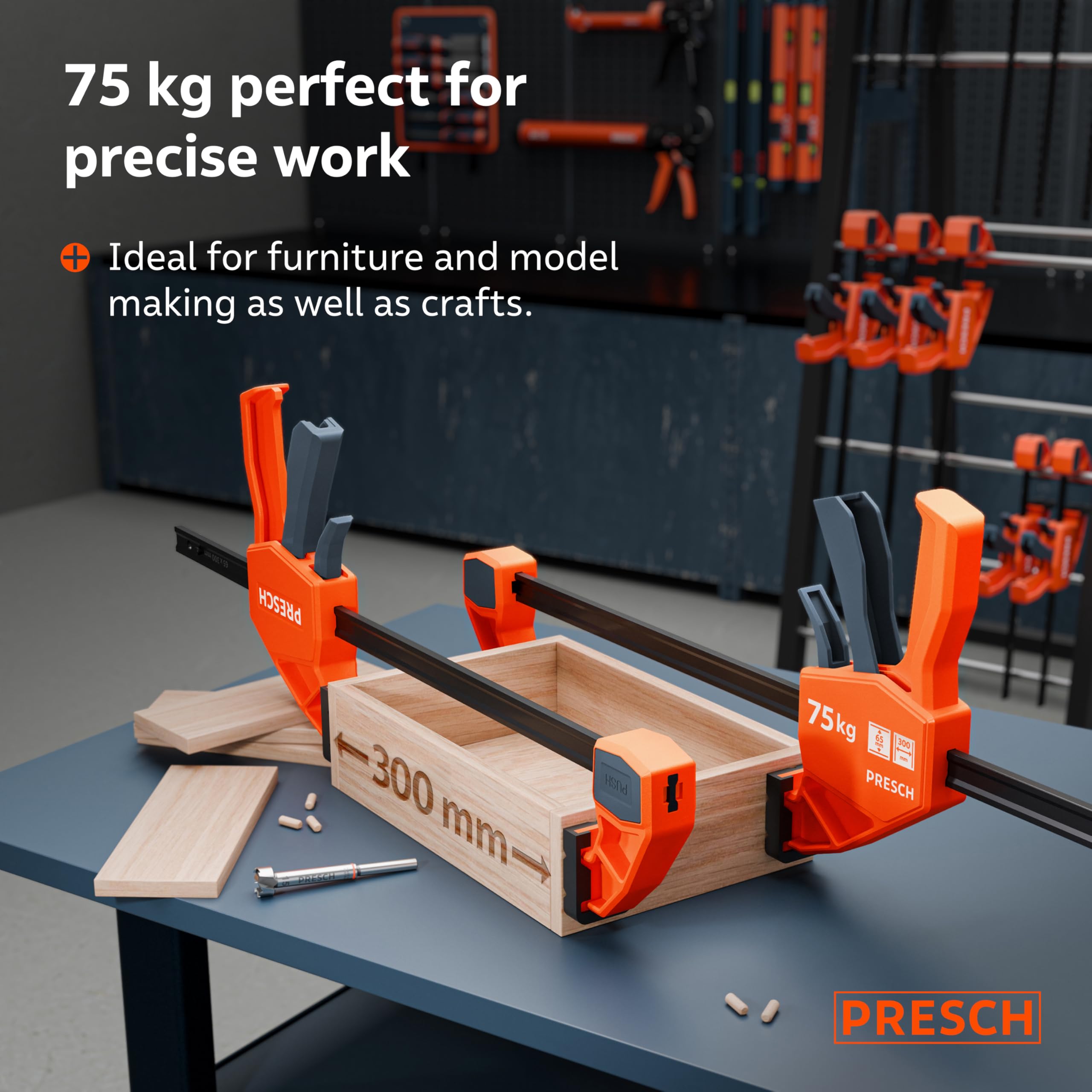 Presch Wood Clamps 300mm 2 pcs, Clamps for Woodwork with 75kg Clamping Force for immediate Fixing - Image 2