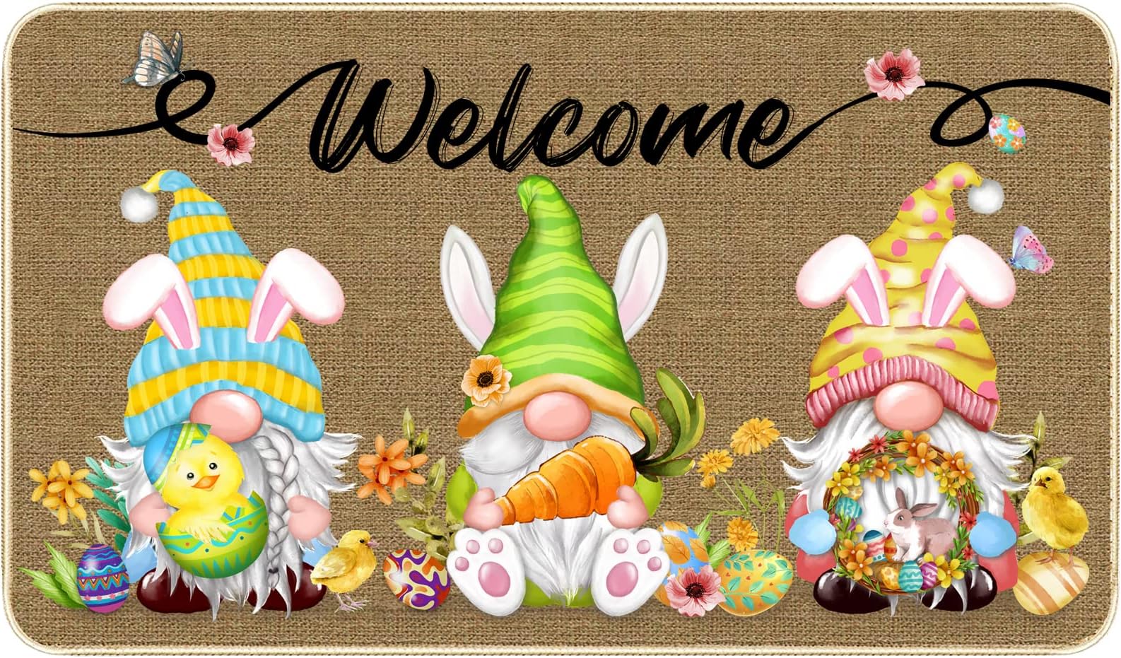 TREWAVE Easter Decorative Doormat, Easter Gnome Door Mat, Non Slip Rubber Backing Doormat Decoration for Outdoor Indoor, Entrance, Spring Floor Mat, 29 x 17 Inch