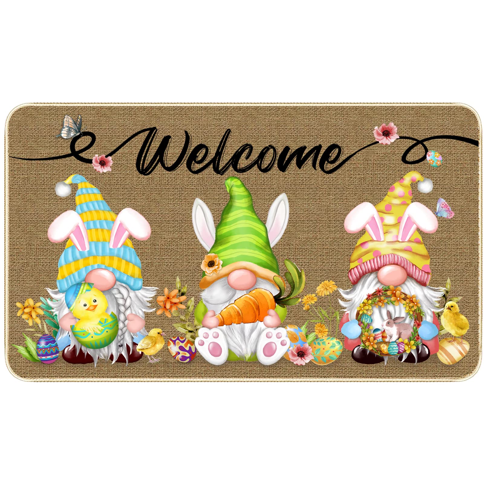 TREWAVE Easter Decorative Doormat, Easter Gnome Door Mat, Non Slip Rubber Backing Doormat Decoration for Outdoor Indoor, Entrance, Spring Floor Mat, 29 x 17 Inch