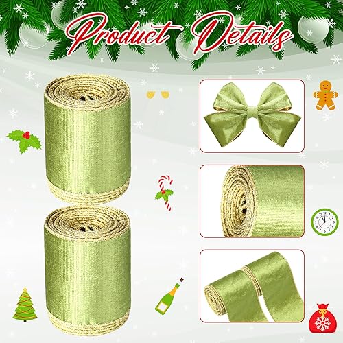 Miniatura 10 de 2 rollos de cinta de terciopelo de Navidad de 2.5 pulgadas, 10 yardas, de una sola cara, de terciopelo liso de Navidad para envolver regalos,