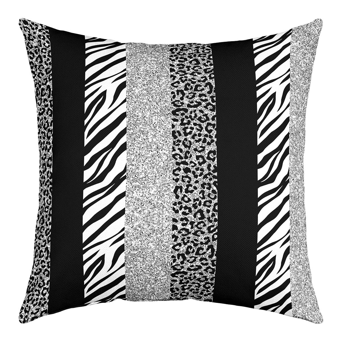 Gray Glitter Leopard Print Throw Pillow Cover 16x16 Inch Black White Zebra Skin Print Pillow Case for Kids Teens Adults Wild Animal Modern SImple Style Cushion Cover for Office Chairs โ image 1
