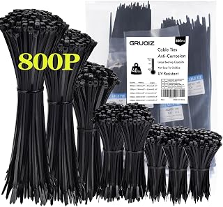 800 Pack Zip Ties Assorted Sizes 4+6+8+10+12 Inch Cable Ties 40lbs Tensile Strength Black Cable Zip Tie Heavy Duty Plastic Tie Wrap Assortment Cord Management for Home,Office,Workshop,Gardening