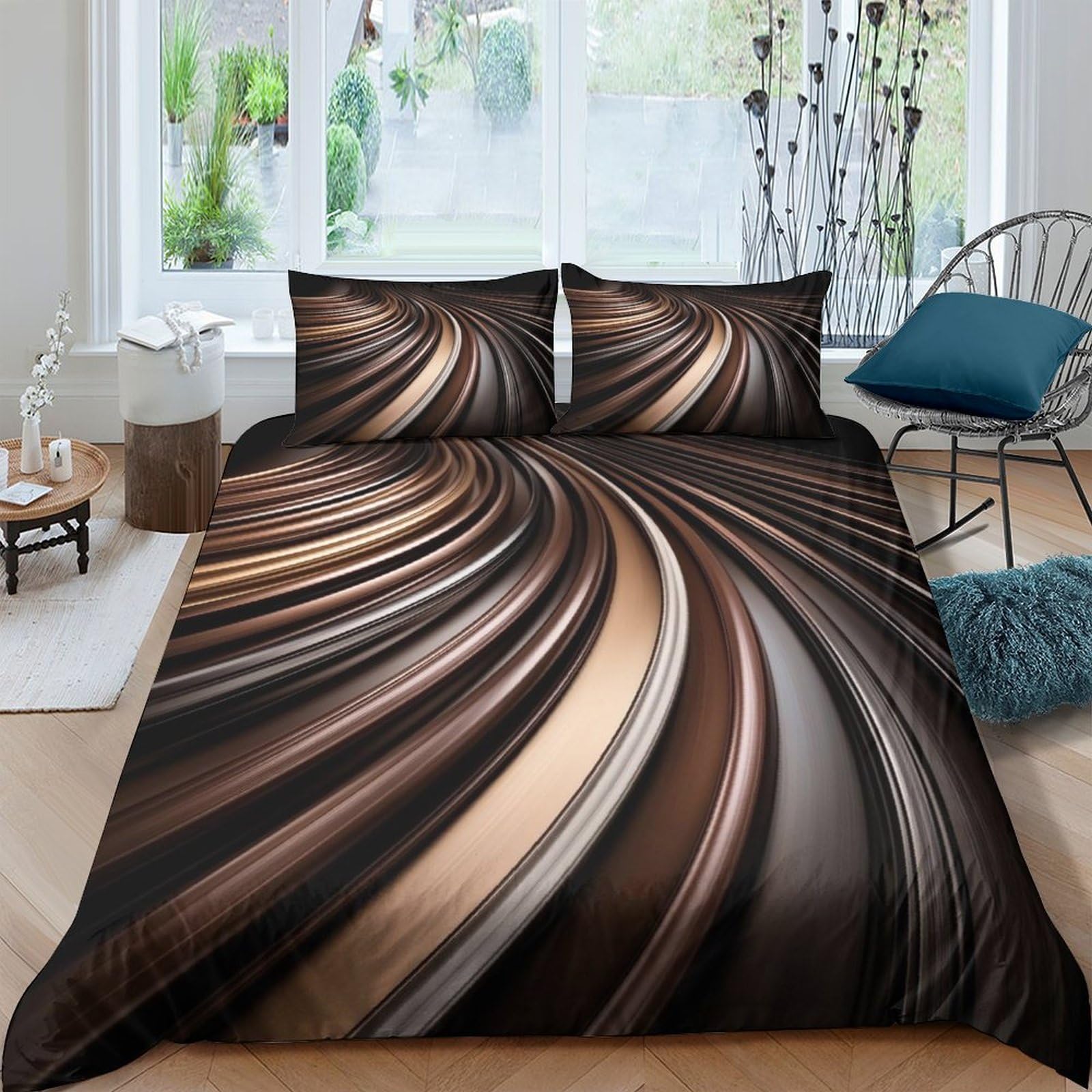 Ctjqhvkz Style-3 3D Printed Brown Abstract Swirl Fitted Sheet Microfiber Soft Mattress Cover For Bedroom Dorm Home Decor Single（135X200cm）