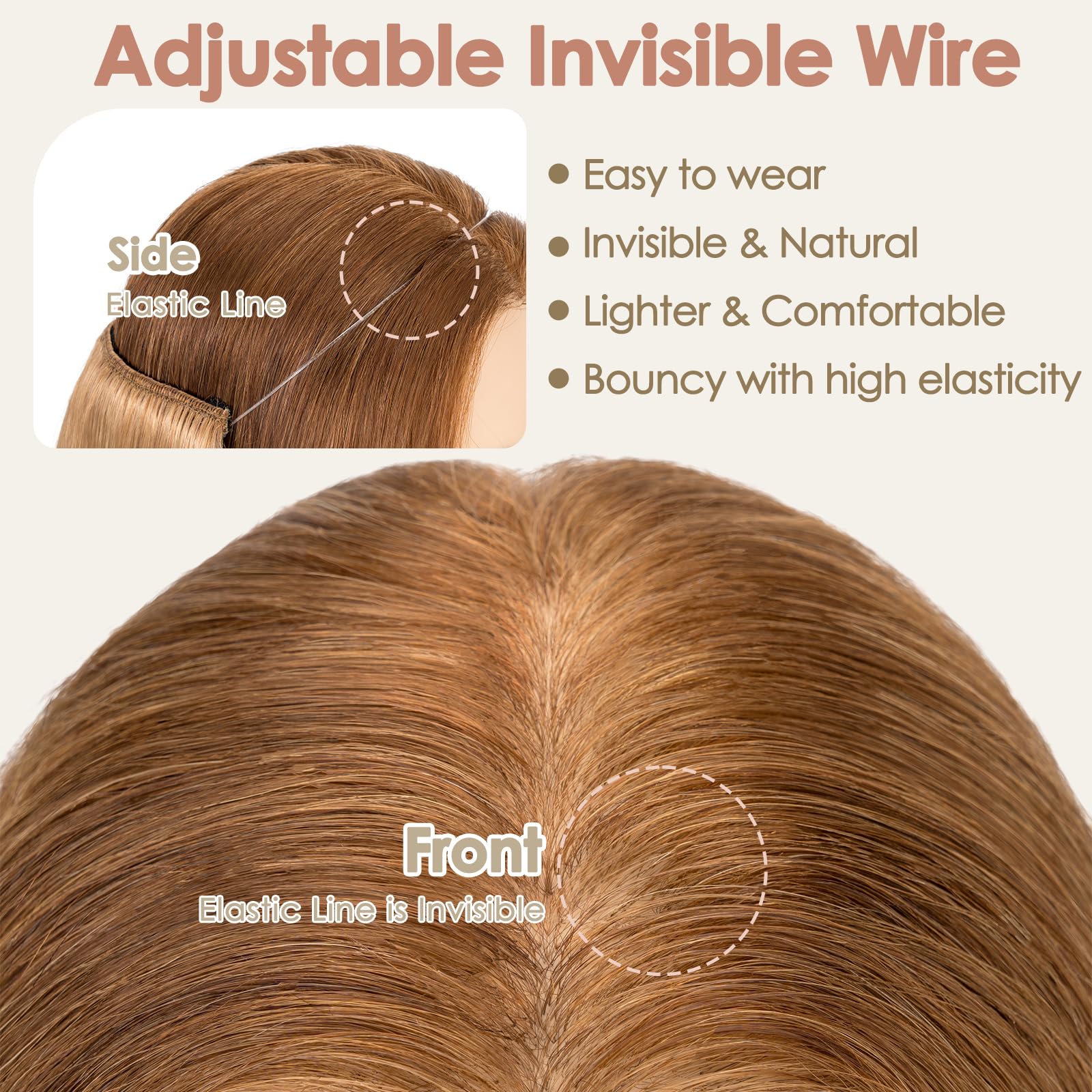 S-noilite Wire Hair Extensions Human Hair Dark Blonde Invisible Fish Line Hair Extensions Real Hair One Piece Human Hair Extensions 14 Inch 60g - Image 4