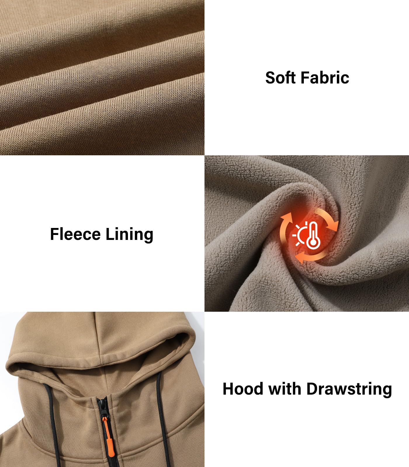 Homme Sweat à Capuche en Polaire avec Fermeture Éclair Pull Chaud Sweatshirt Casual avec Poche Automne Hiver