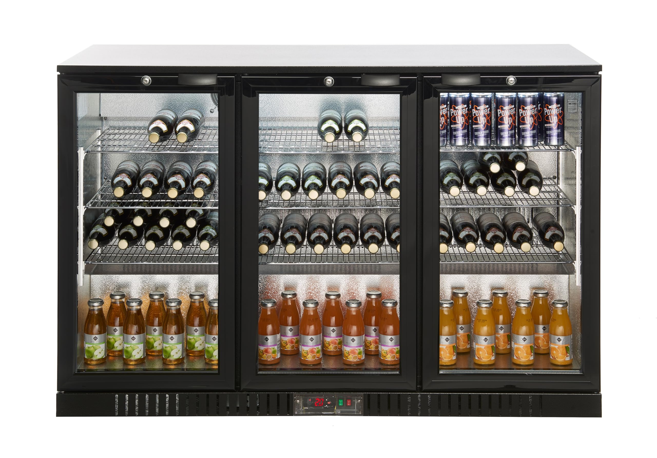 METRO Professional Arrière bar 3 portes GBC3003 aluminium/verre 135x53x86,5 cm 308 L froid ventilé 160 W noir
